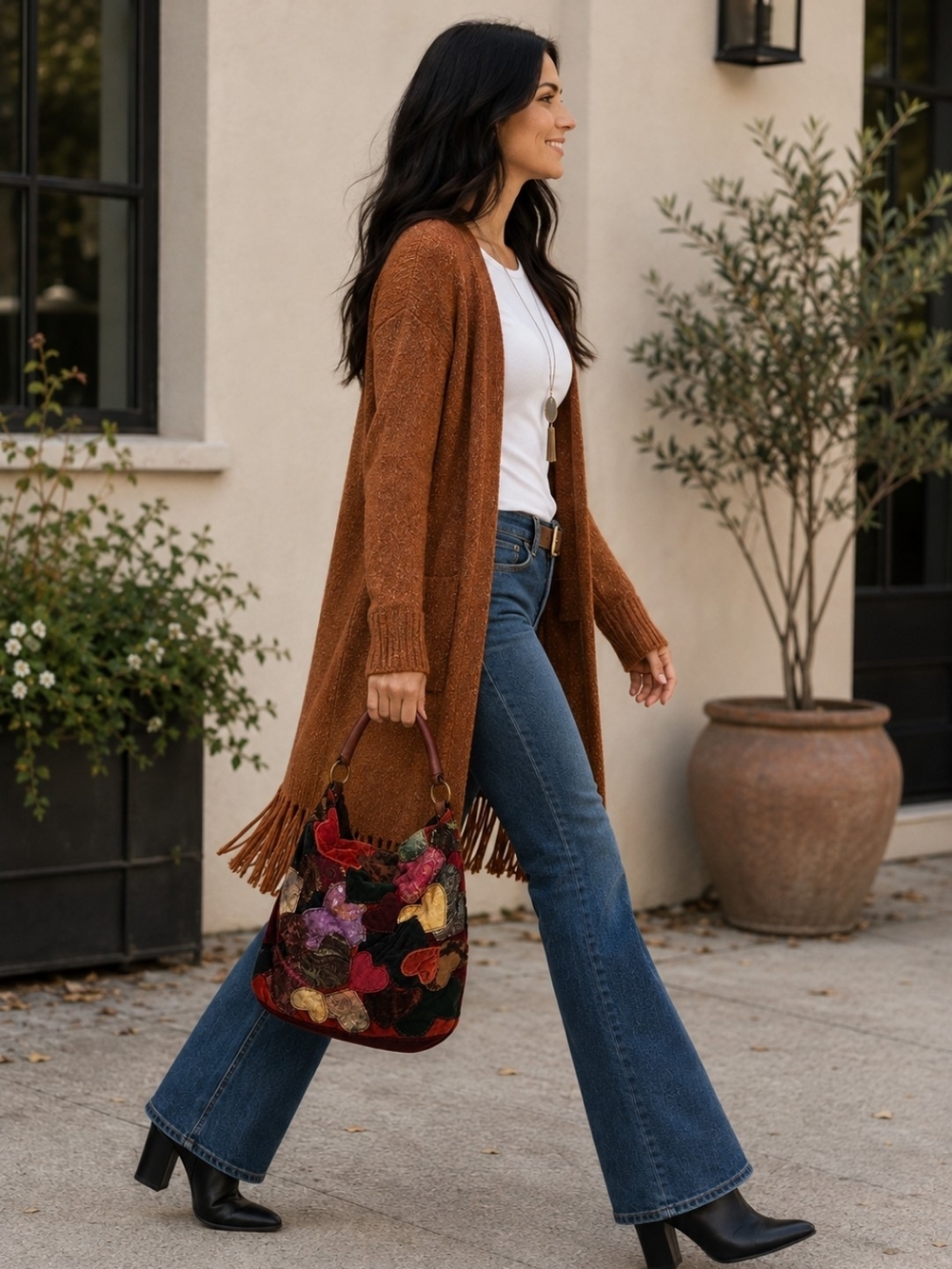 Lucky Brand Velvet Patchwork Hobo Bag - Multicolor Hearts - Picture 14 of 14
